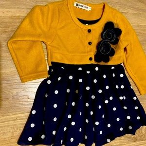 NWOT Yellow/Navy Blue Polka Dot Dress